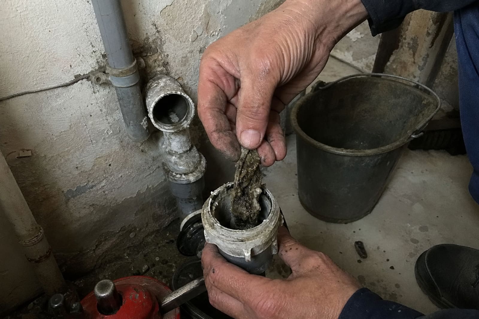 mains retirent résidu siphon colonne immeuble
